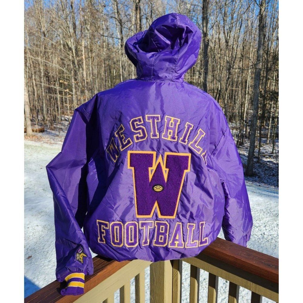 DeLong Westfield Football Varsity Letterman Pullover Jacket Vikings 4XL Long USA - Picture 2 of 10